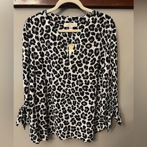 NWT Michael Kors Leopard Printed Top Black Grey White XL